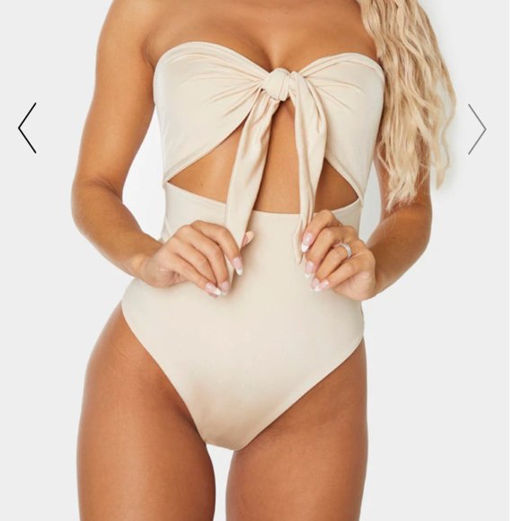Nude Bow Front Cut Out Swim Suit - Picture 1 of 5